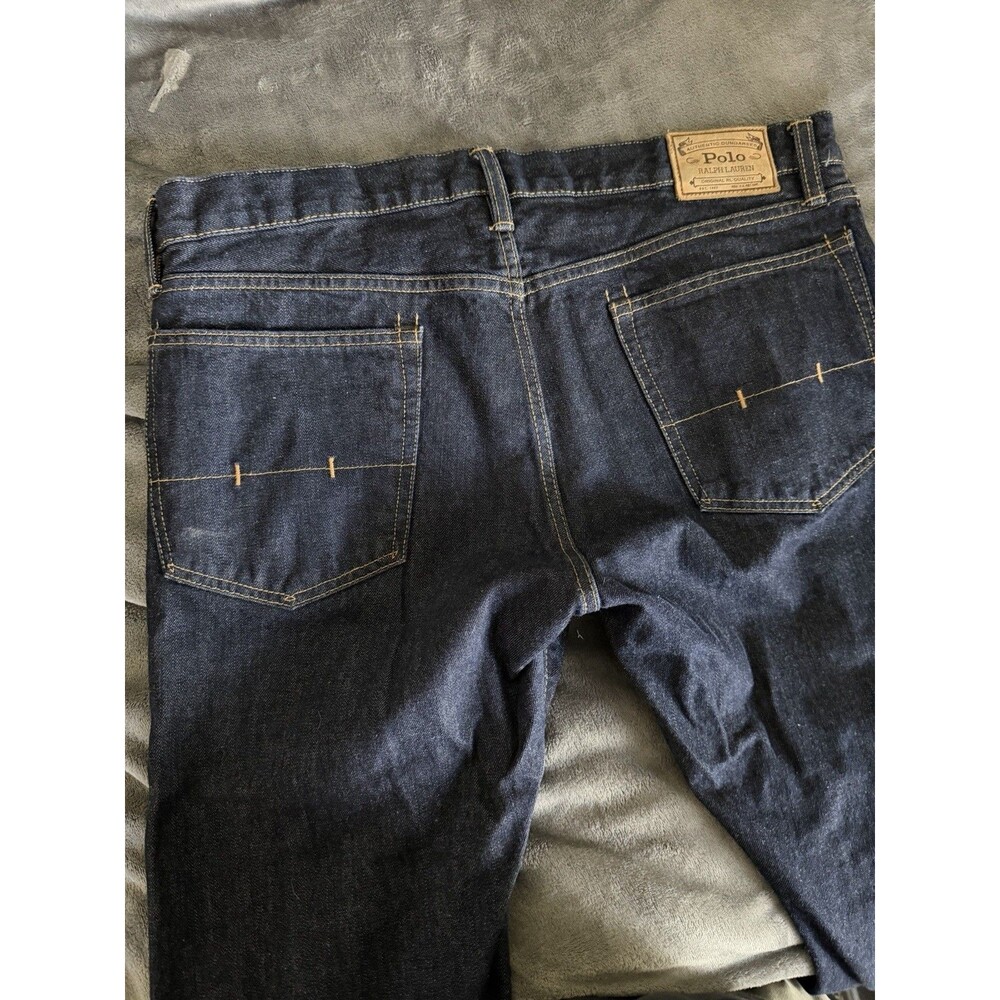 Polo Ralph Lauren R154SD Slim Straight Jeans 36x30 Dark Denim RL Leather Patch - Picture 14 of 14